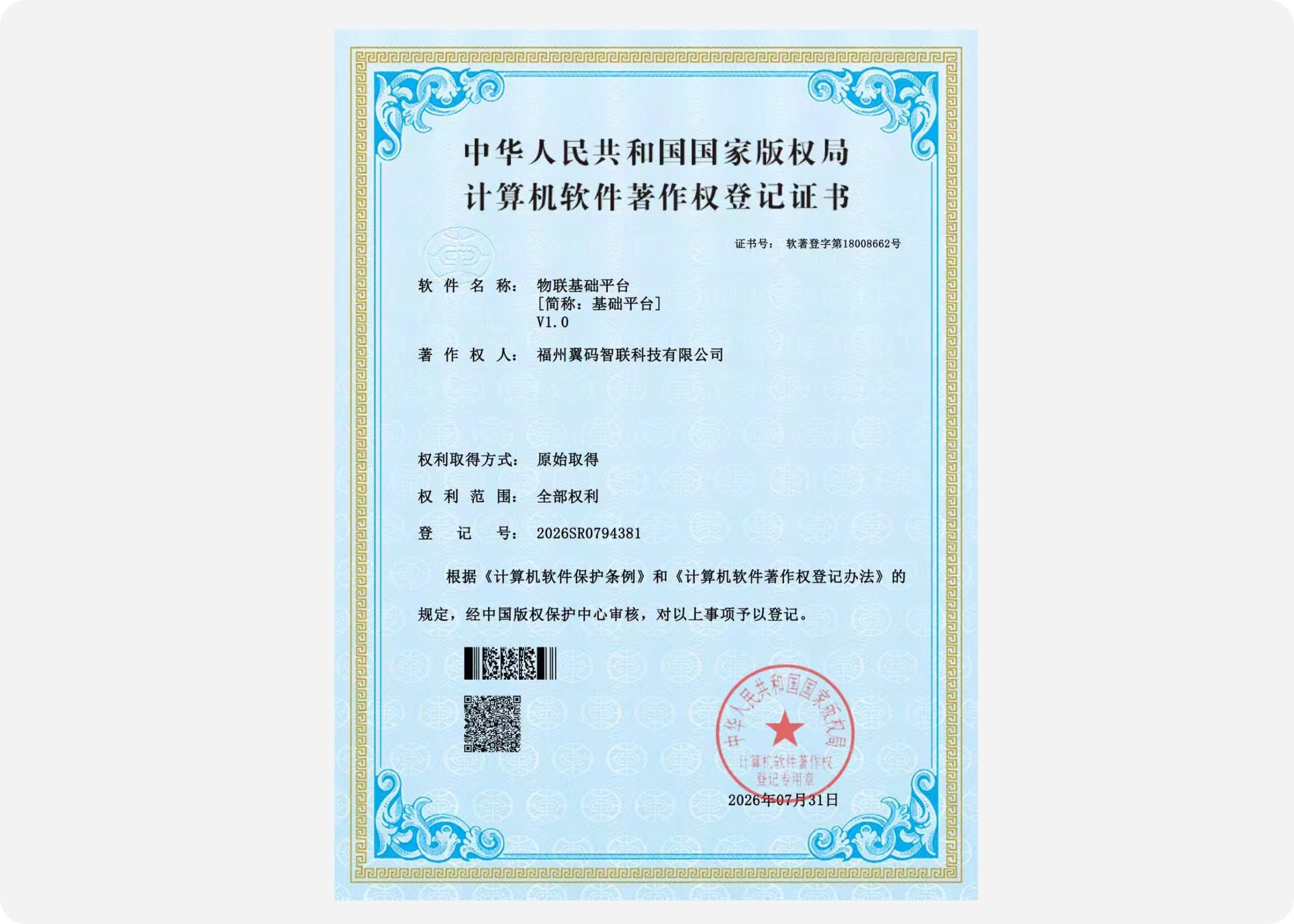 Software Copyright of IoT Basic Platform